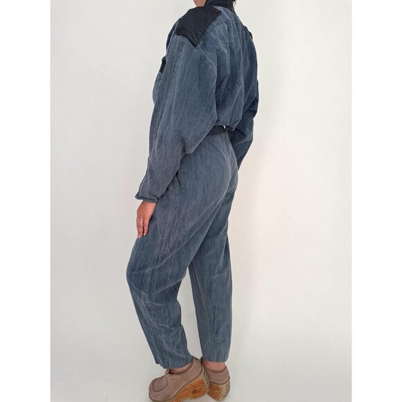 80s vintage blue chambray denim casual collared button up jumpsuit pantsuit - Picture 4 of 10